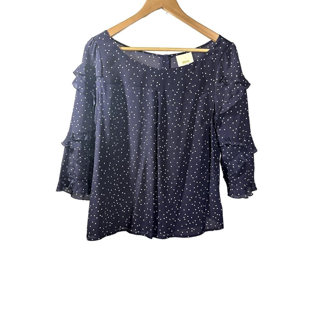 MAEVE ANTHROPOLOGIE Women's Ruffle Sleeve Button Detail Silk Blouse Blue Size 6